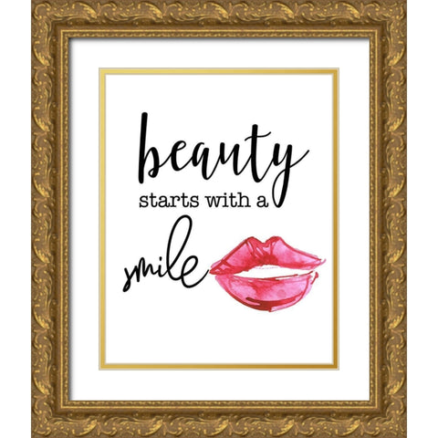 Beauty Starts with a Smile Gold Ornate Wood Framed Art Print with Double Matting by Santiago, Daniela