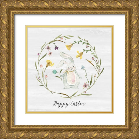 Bunny Wreath II Gold Ornate Wood Framed Art Print with Double Matting by Finn, Livi