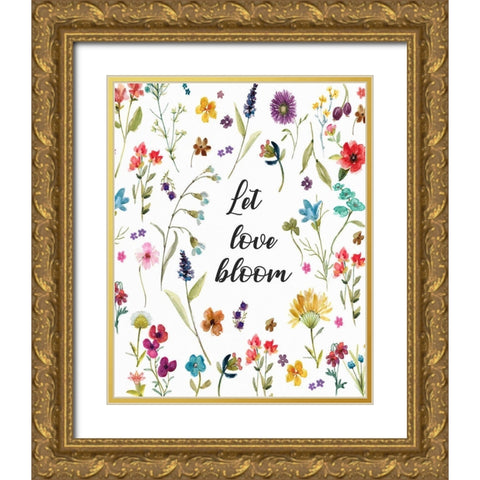 Let Love Bloom Gold Ornate Wood Framed Art Print with Double Matting by Robinson, Carol