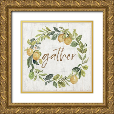Lemons Gather Gold Ornate Wood Framed Art Print with Double Matting by Nan
