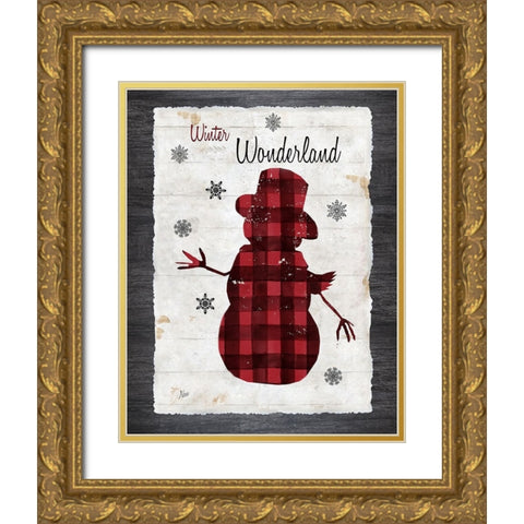Checkered Snowman II Gold Ornate Wood Framed Art Print with Double Matting by Nan