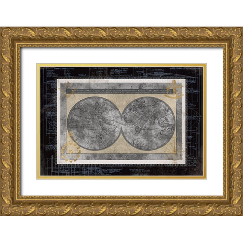 Night World Blueprint Gold Ornate Wood Framed Art Print with Double Matting by Robinson, Carol
