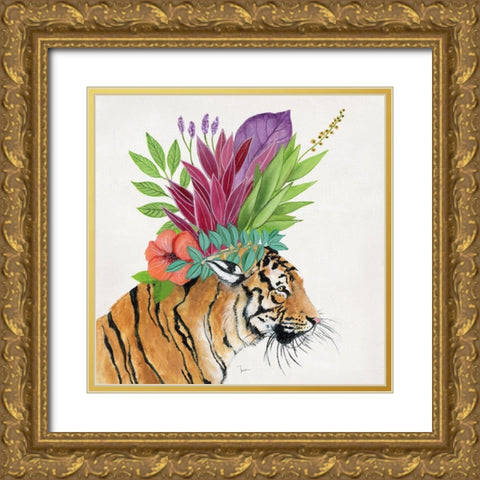 Royale Tiger Gold Ornate Wood Framed Art Print with Double Matting by Tava Studios
