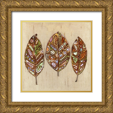 Bohemian Leaf Trio I Gold Ornate Wood Framed Art Print with Double Matting by Pattinian, Merri