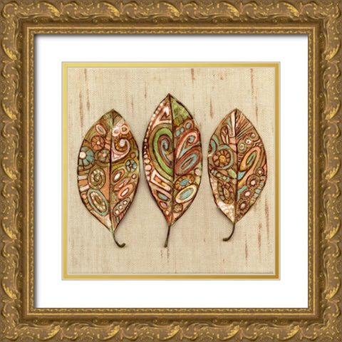 Bohemian Leaf Trio II Gold Ornate Wood Framed Art Print with Double Matting by Pattinian, Merri