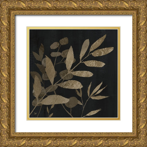 Noir and Natural Leaves I Gold Ornate Wood Framed Art Print with Double Matting by Nan