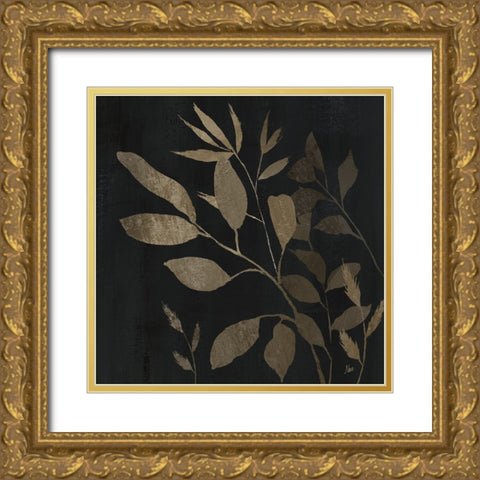 Noir and Natural Leaves II Gold Ornate Wood Framed Art Print with Double Matting by Nan