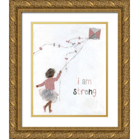 Girl Flying Kite Gold Ornate Wood Framed Art Print with Double Matting by Swatland, Sally