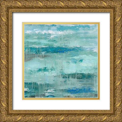 Teal Abstraction I Gold Ornate Wood Framed Art Print with Double Matting by Nan