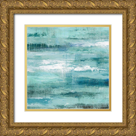 Teal Abstraction II Gold Ornate Wood Framed Art Print with Double Matting by Nan