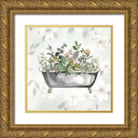 Soft Floral Tub I Gold Ornate Wood Framed Art Print with Double Matting by Nan
