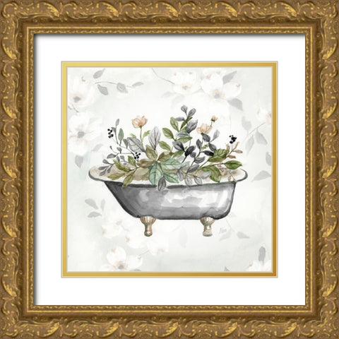 Soft Floral Tub II Gold Ornate Wood Framed Art Print with Double Matting by Nan