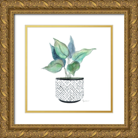 Modern Botany Blue I Gold Ornate Wood Framed Art Print with Double Matting by Tava Studios