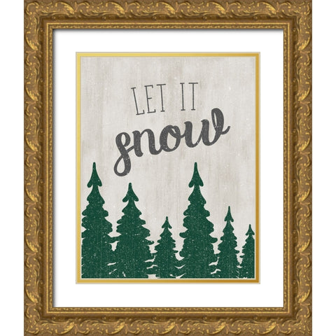 Let It Snow Forest Gold Ornate Wood Framed Art Print with Double Matting by CAD Designs