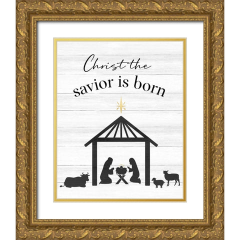 The Savior Is Born Gold Ornate Wood Framed Art Print with Double Matting by CAD Designs