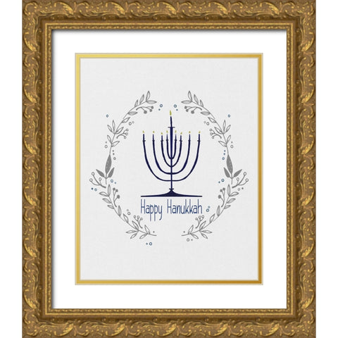 Happy Hanukkah II Gold Ornate Wood Framed Art Print with Double Matting by Jill, Susan