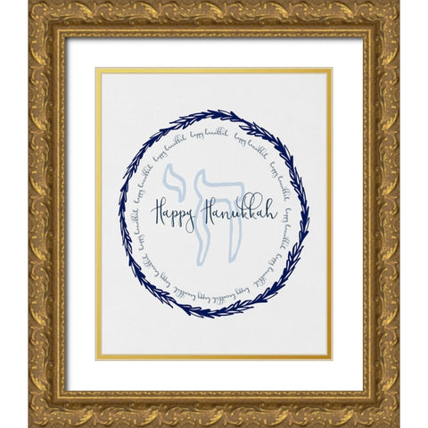 Hanukkah Go Round Gold Ornate Wood Framed Art Print with Double Matting by Jill, Susan