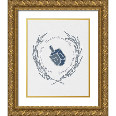 Hanukkah Dreidel Gold Ornate Wood Framed Art Print with Double Matting by Jill, Susan