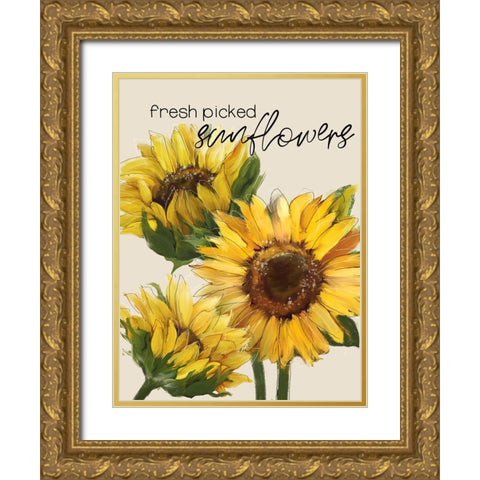 Fresh Picked Sunflowers Gold Ornate Wood Framed Art Print with Double Matting by Knutsen, Conrad