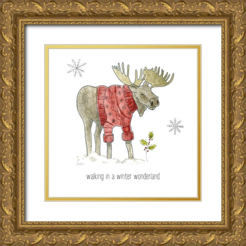 Simple Winter Pleasures Moose Gold Ornate Wood Framed Art Print with Double Matting by Finn, Livi