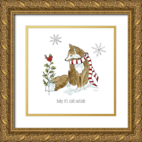 Simple Winter Pleasures Fox Gold Ornate Wood Framed Art Print with Double Matting by Finn, Livi