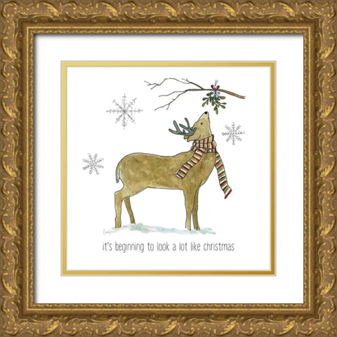 Simple Winter Pleasures Deer Gold Ornate Wood Framed Art Print with Double Matting by Finn, Livi