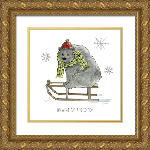 Simple Winter Pleasures Bear Gold Ornate Wood Framed Art Print with Double Matting by Finn, Livi