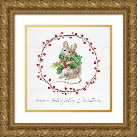 Farmhouse Christmas Mouse Gold Ornate Wood Framed Art Print with Double Matting by Finn, Livi
