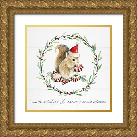 Farmhouse Christmas Squirrel Gold Ornate Wood Framed Art Print with Double Matting by Finn, Livi