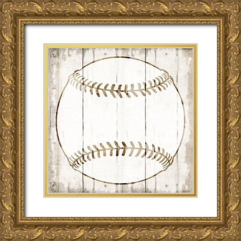 Rustic Baseball Gold Ornate Wood Framed Art Print with Double Matting by CAD Designs