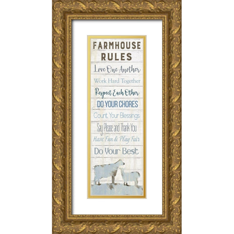 Farmhouse Rules Gold Ornate Wood Framed Art Print with Double Matting by Robinson, Carol