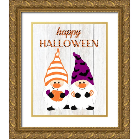 Halloween Gnomes Gold Ornate Wood Framed Art Print with Double Matting by CAD Designs