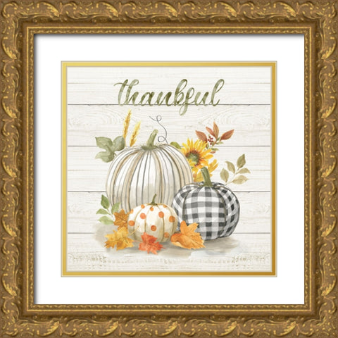 Thankful Pumpkins Gold Ornate Wood Framed Art Print with Double Matting by Nan