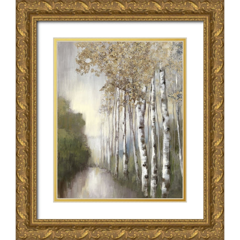 Woodland Walk Neutral Gold Ornate Wood Framed Art Print with Double Matting by Nan