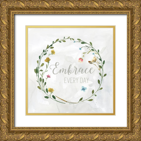 Embrace Everyday Pressed Wreath Gold Ornate Wood Framed Art Print with Double Matting by Finn, Livi