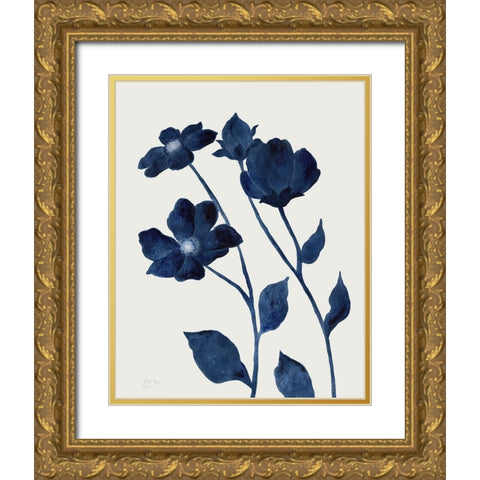 Indigo Bloom I Gold Ornate Wood Framed Art Print with Double Matting by Tava Studios