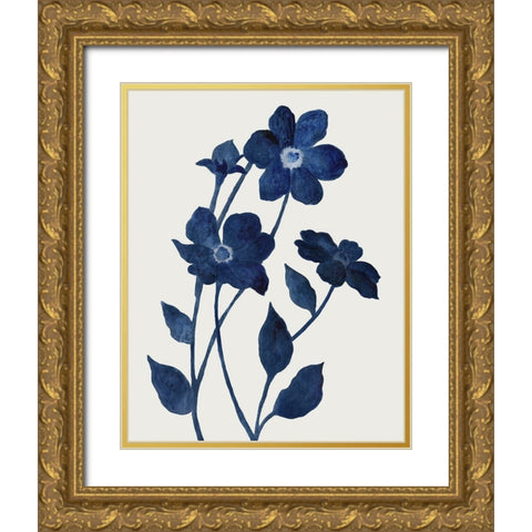 Indigo Bloom II Gold Ornate Wood Framed Art Print with Double Matting by Tava Studios