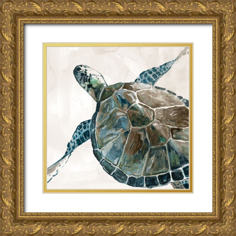 Neutral Sea Turtle II Gold Ornate Wood Framed Art Print with Double Matting by Robinson, Carol