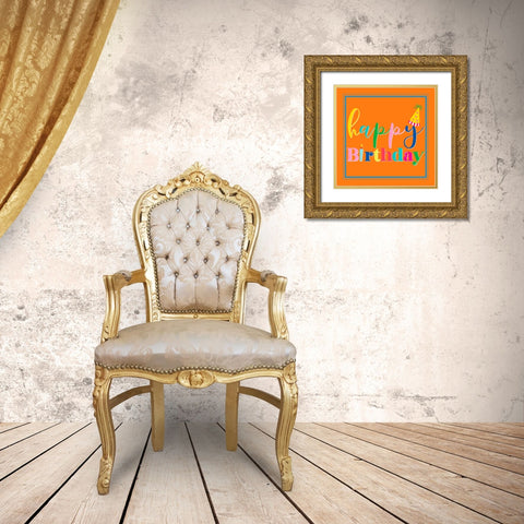 Happy Birthday Square Gold Ornate Wood Framed Art Print with Double Matting by CAD Designs