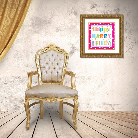 Happy Happy Birthday Gold Ornate Wood Framed Art Print with Double Matting by CAD Designs