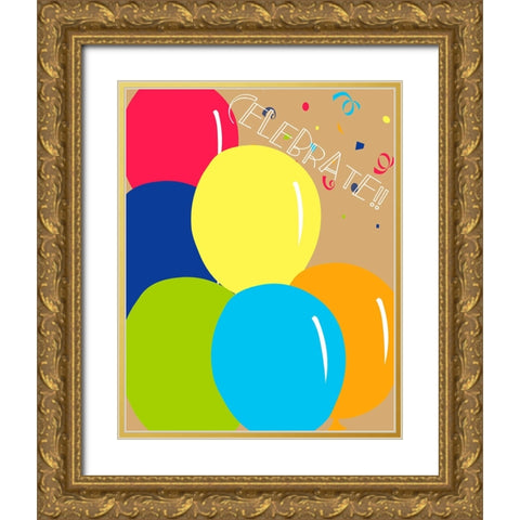 Celebrate Gold Ornate Wood Framed Art Print with Double Matting by CAD Designs