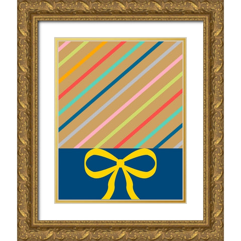 Stripes Gold Ornate Wood Framed Art Print with Double Matting by CAD Designs