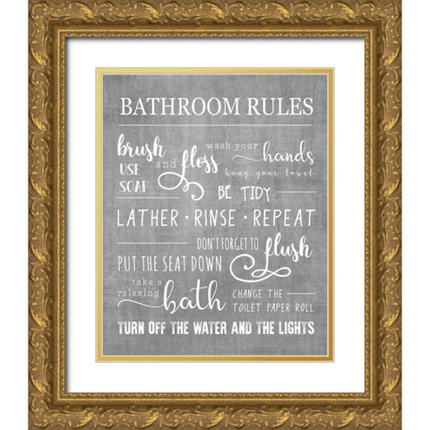 Neutral Bathroom Rules Gold Ornate Wood Framed Art Print with Double Matting by CAD Designs
