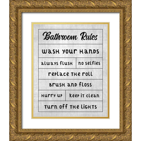 Simple Bathroom Rules Gold Ornate Wood Framed Art Print with Double Matting by CAD Designs