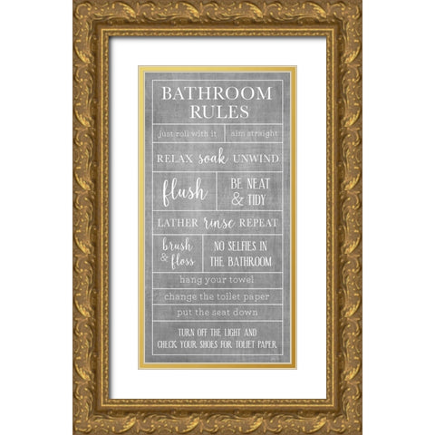 Rules of the Bathroom Gold Ornate Wood Framed Art Print with Double Matting by Carpentieri, Natalie