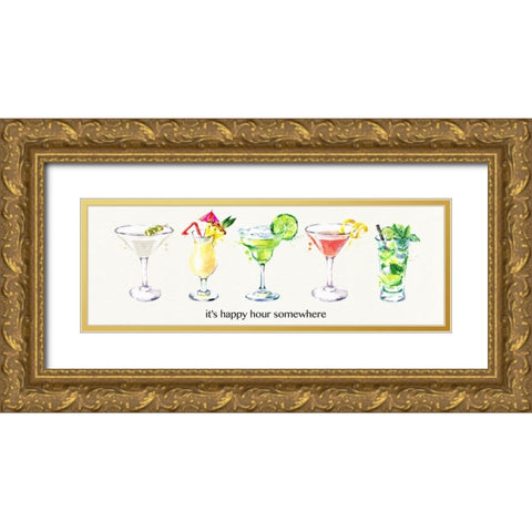 Happy Hour Cocktails Gold Ornate Wood Framed Art Print with Double Matting by Jill, Susan