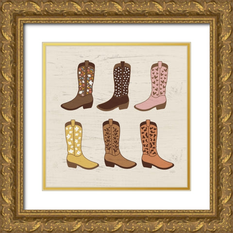 Cowgirl Boots Gold Ornate Wood Framed Art Print with Double Matting by Carpentieri, Natalie