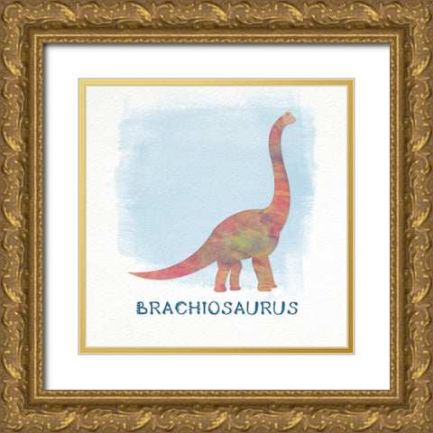 Brachiosaurus Gold Ornate Wood Framed Art Print with Double Matting by CAD Designs