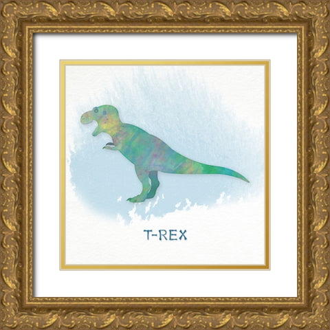 T-Rex Gold Ornate Wood Framed Art Print with Double Matting by CAD Designs