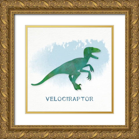 Velociraptor Gold Ornate Wood Framed Art Print with Double Matting by CAD Designs
